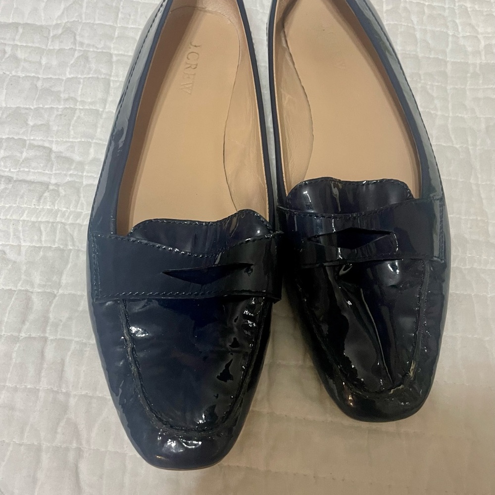 J.Crew Navy Patent Leather Loafer Flats Size 8
